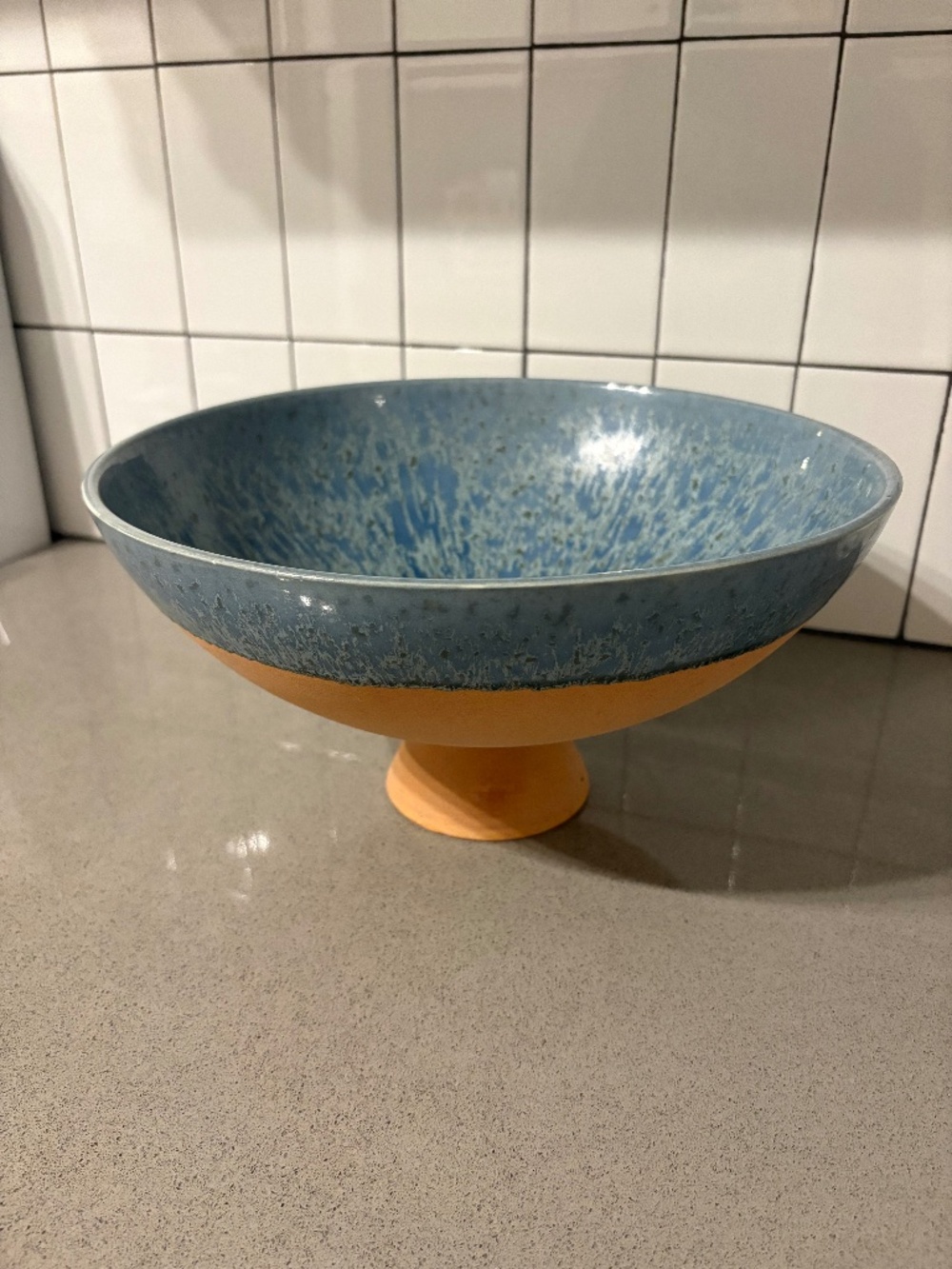 NWT Anthropologie pedestal bowl with blue drip glaze